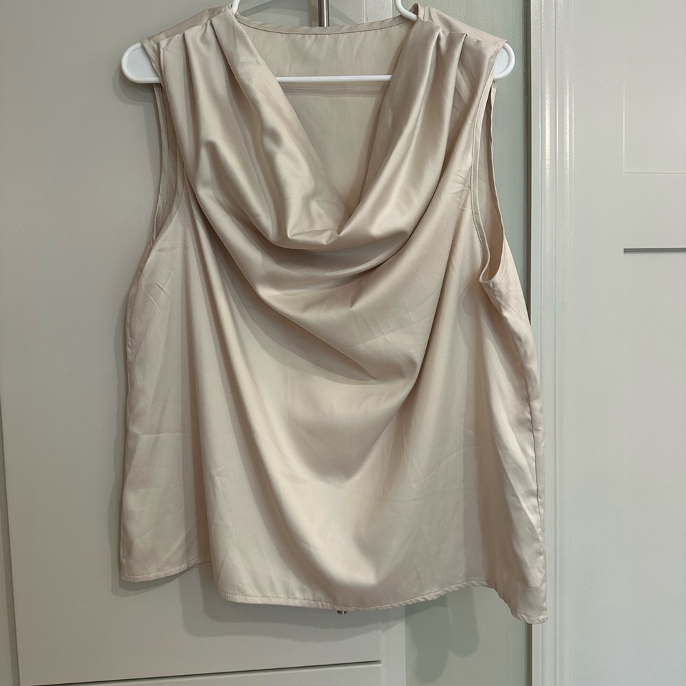 SHEIN Cream Sleeveless Draped Blouse